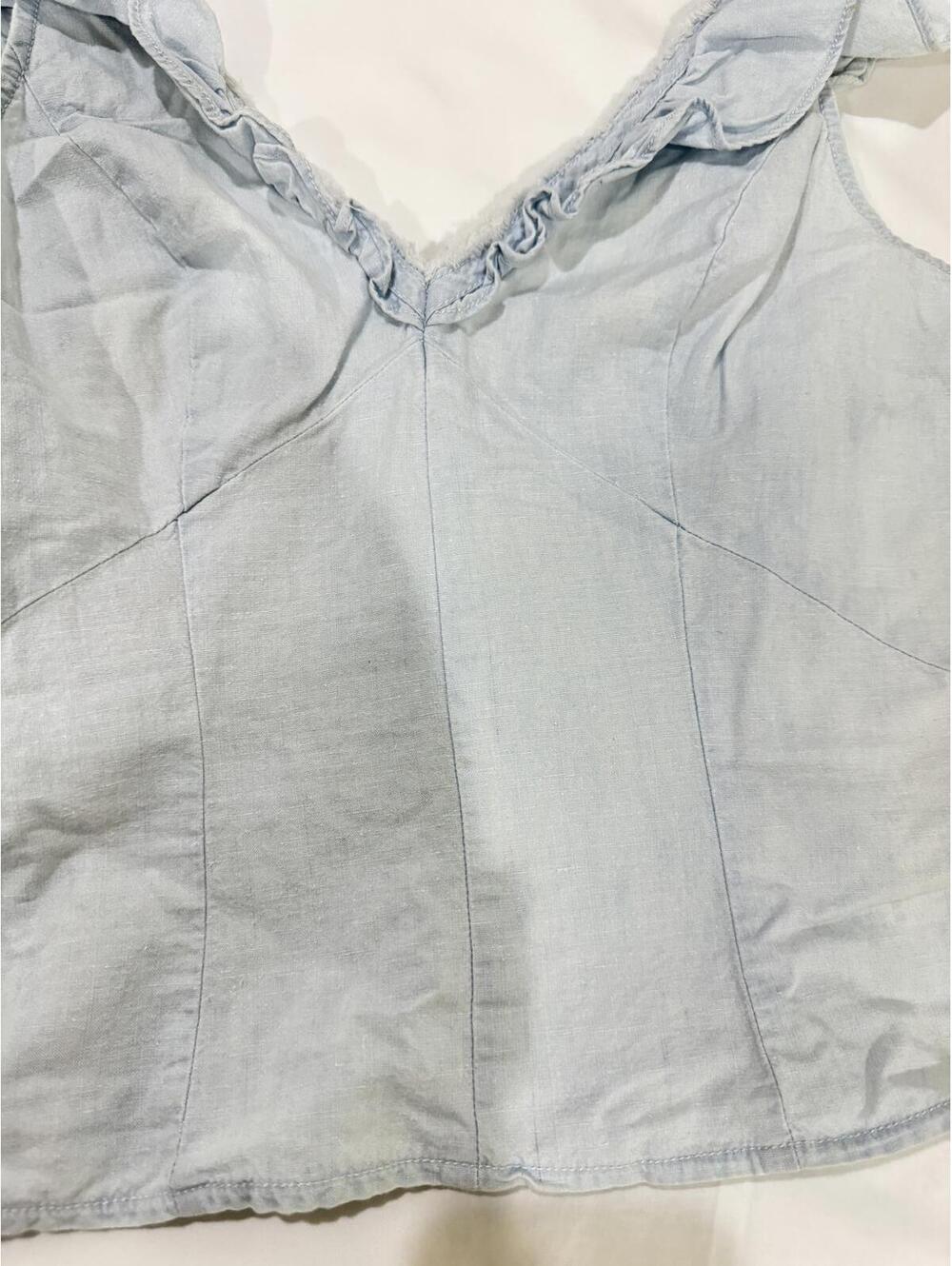 Free People Winona Light Wash Chambray Ruffle Top Small - Picture 6 of 9